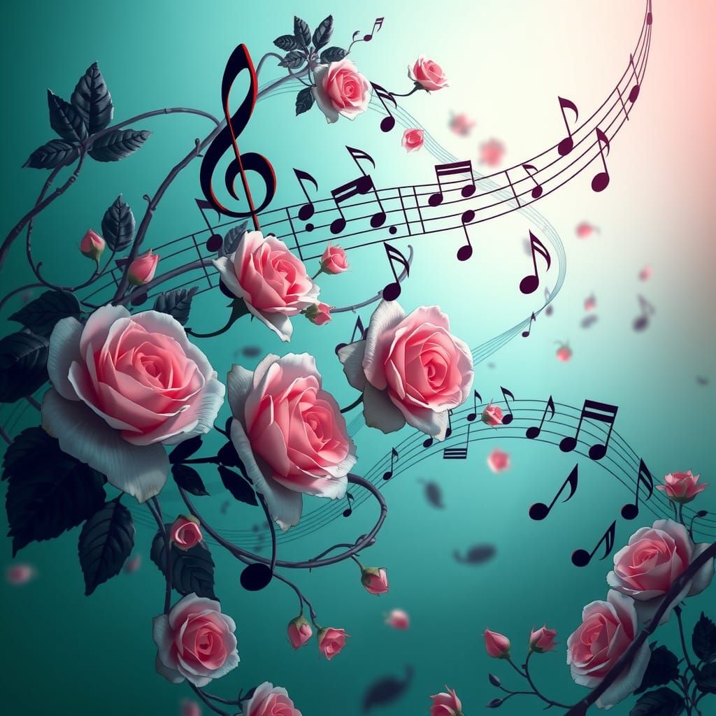 Surreal Music Notes Bloom in Teal Dreamscape