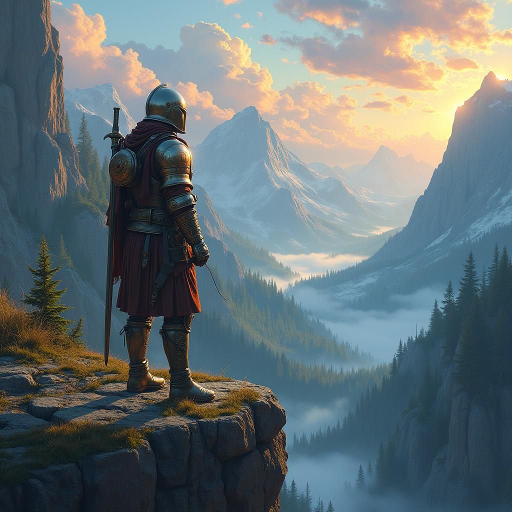 Pixel Art Landscape with Armored Soldier