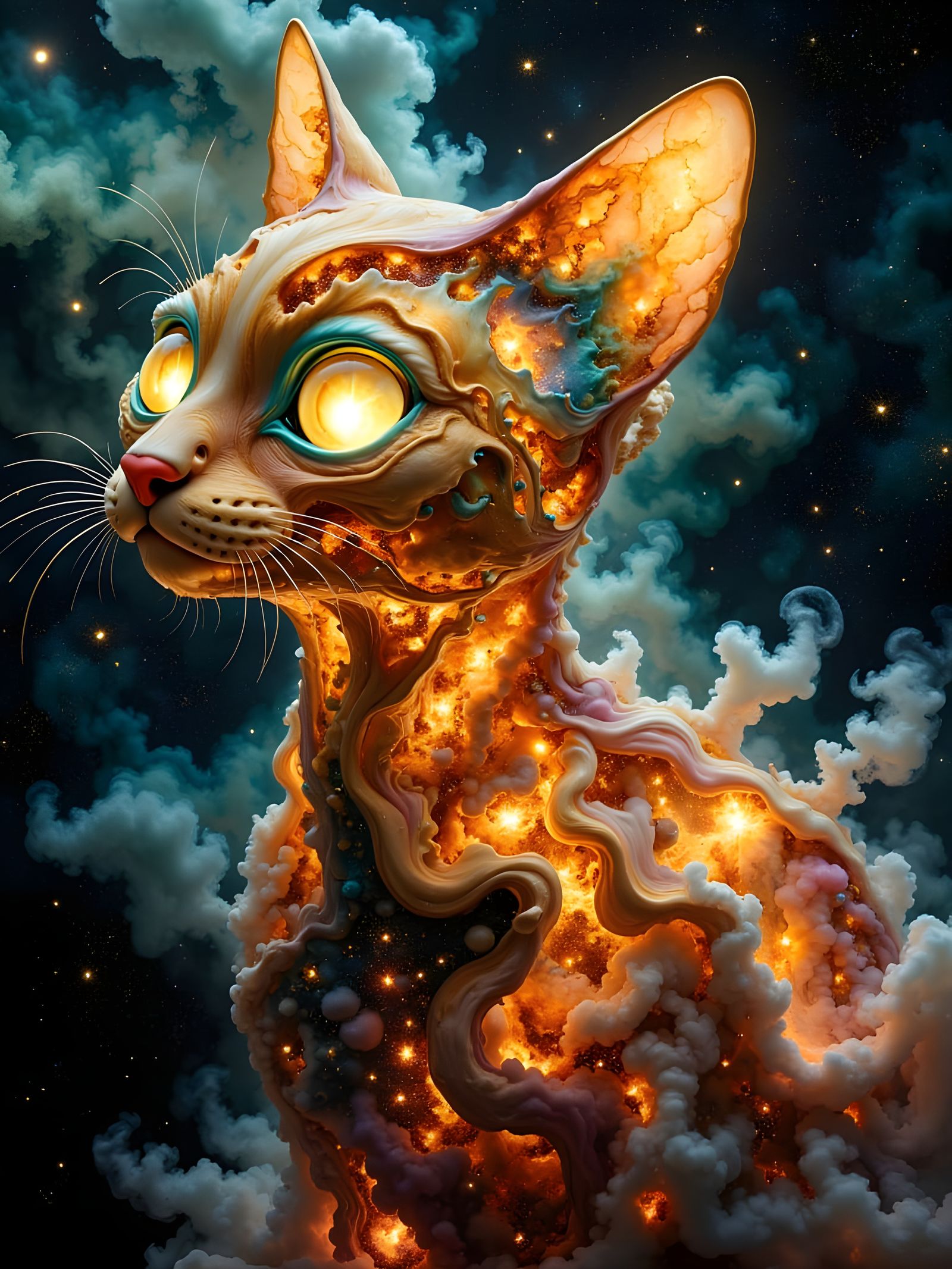 Surreal Cosmic Feline Nebula in Hubble-Style Astronomy