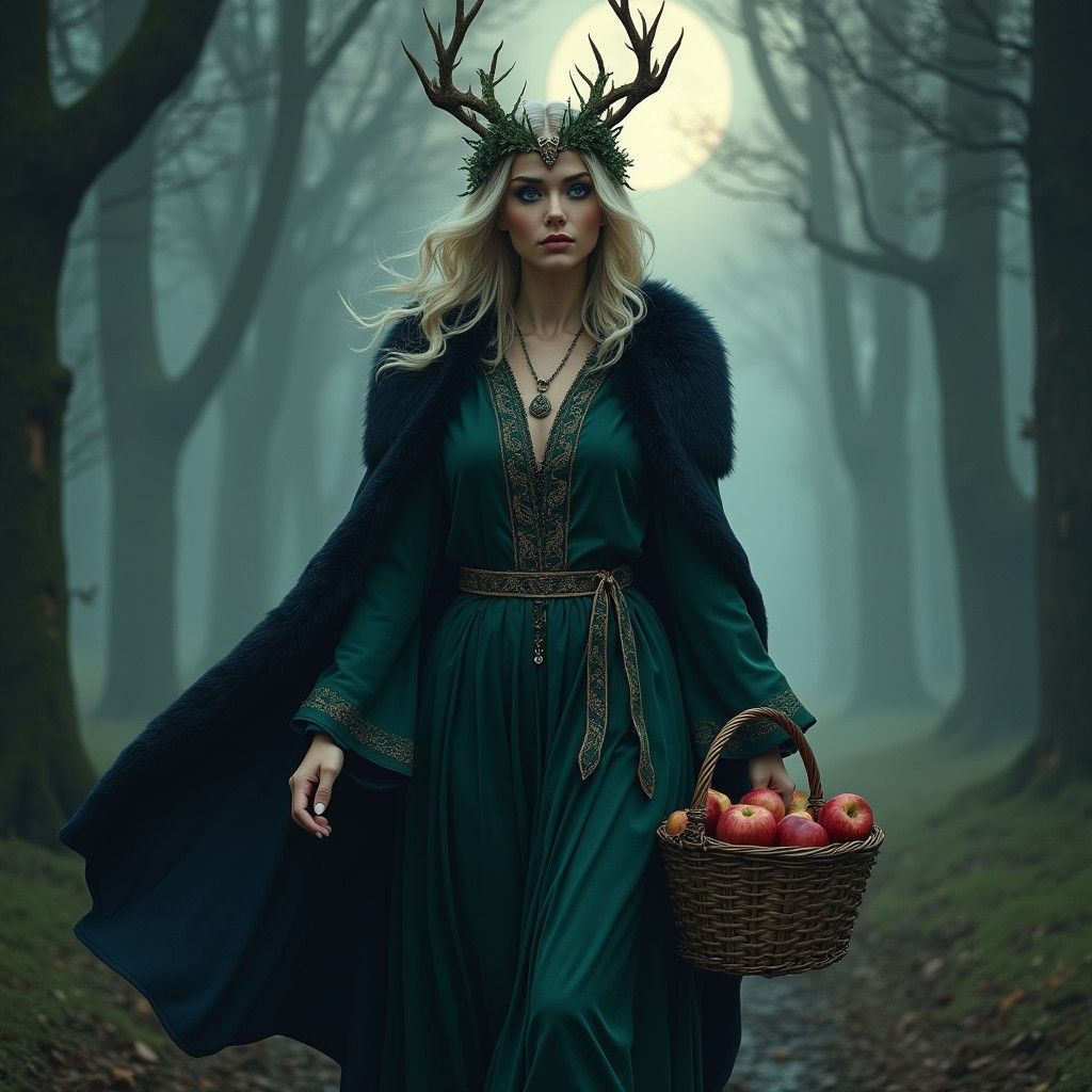 Erecura: Germanic Goddess in a Moonlit Forest