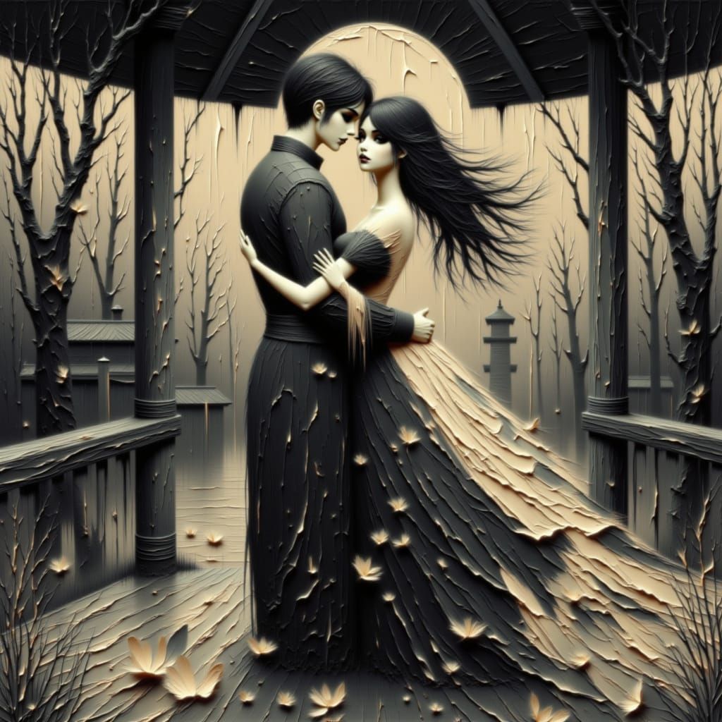 Twilight Anime Couple Dancing in Spooky Gazebo