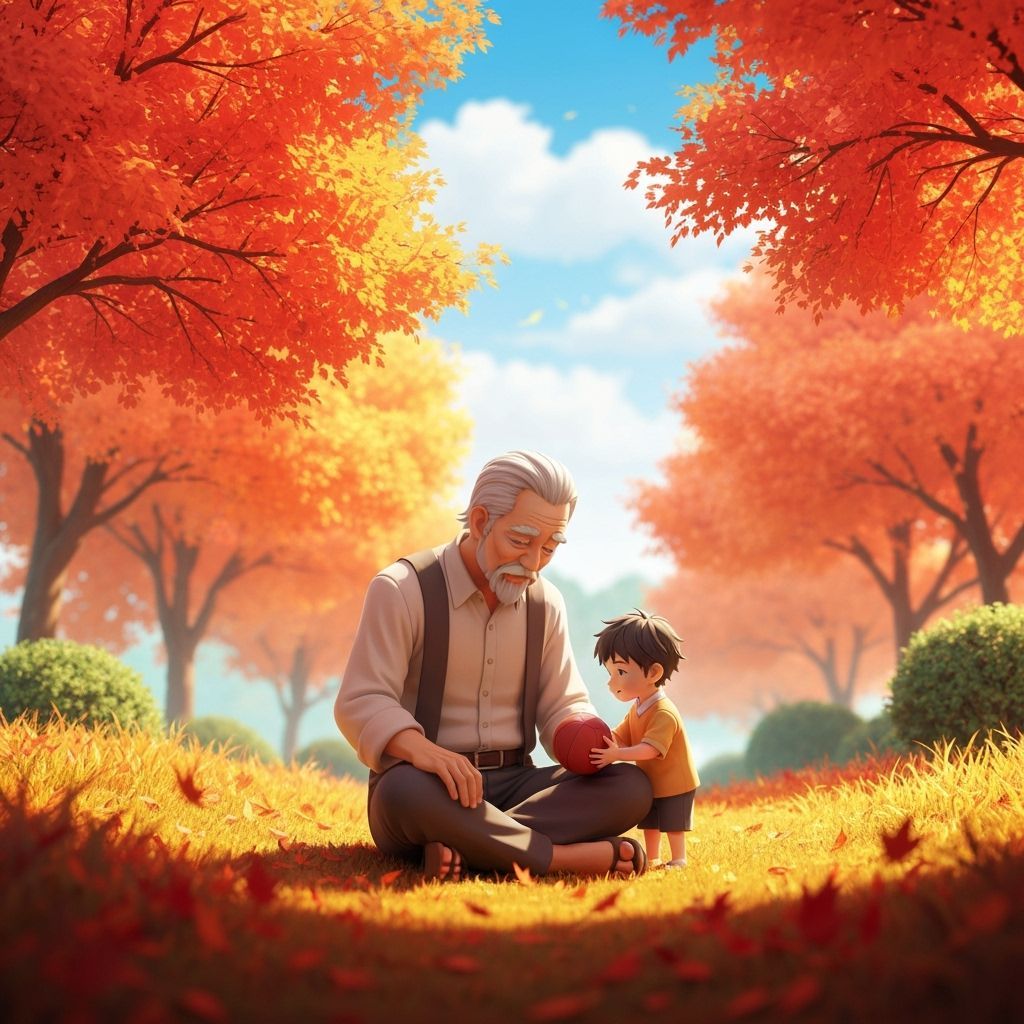 Autumnal Serenity: Old Man and Boy in Ghibli Style