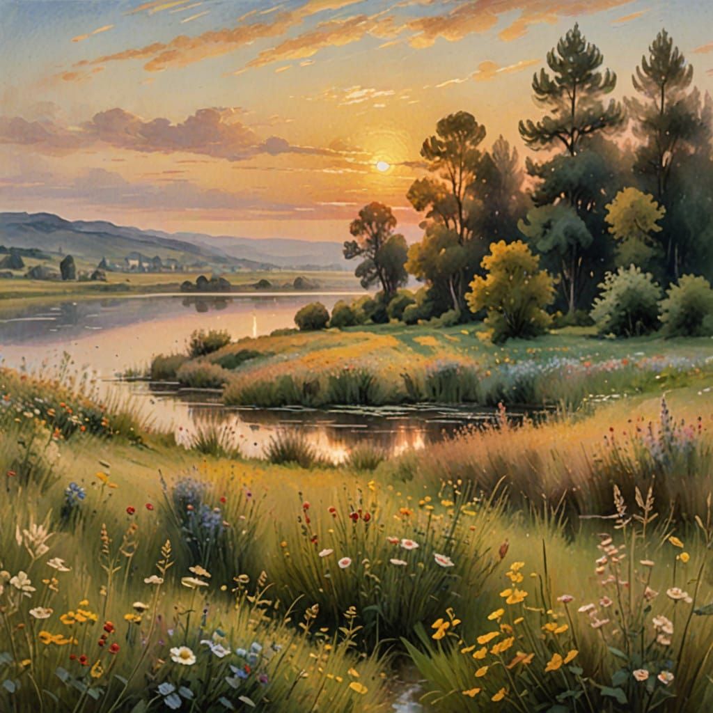 Surreal Sunset Landscape in Impressionist Style