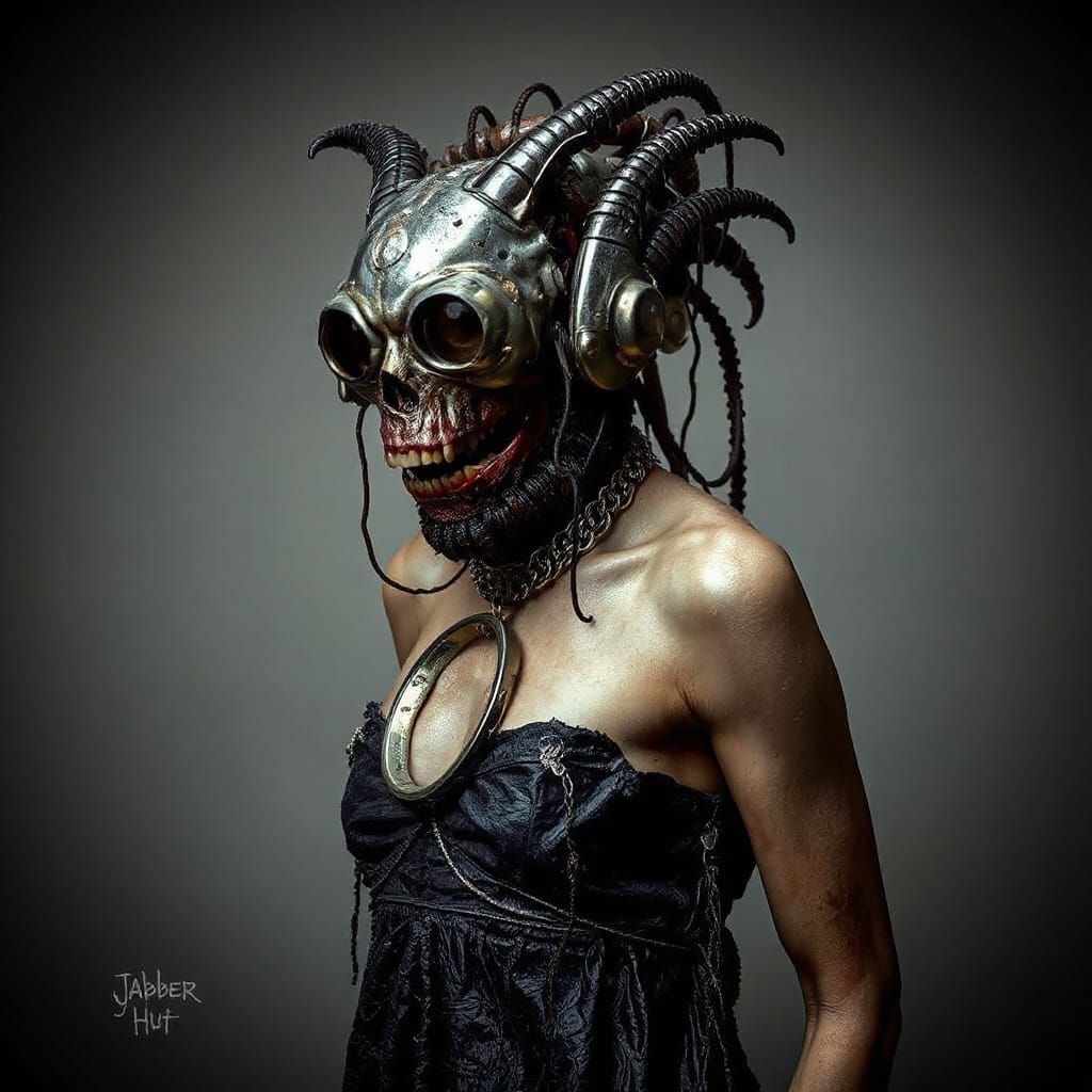 Grotesque Biomechanical Fusion in Dark Chiaroscuro Style