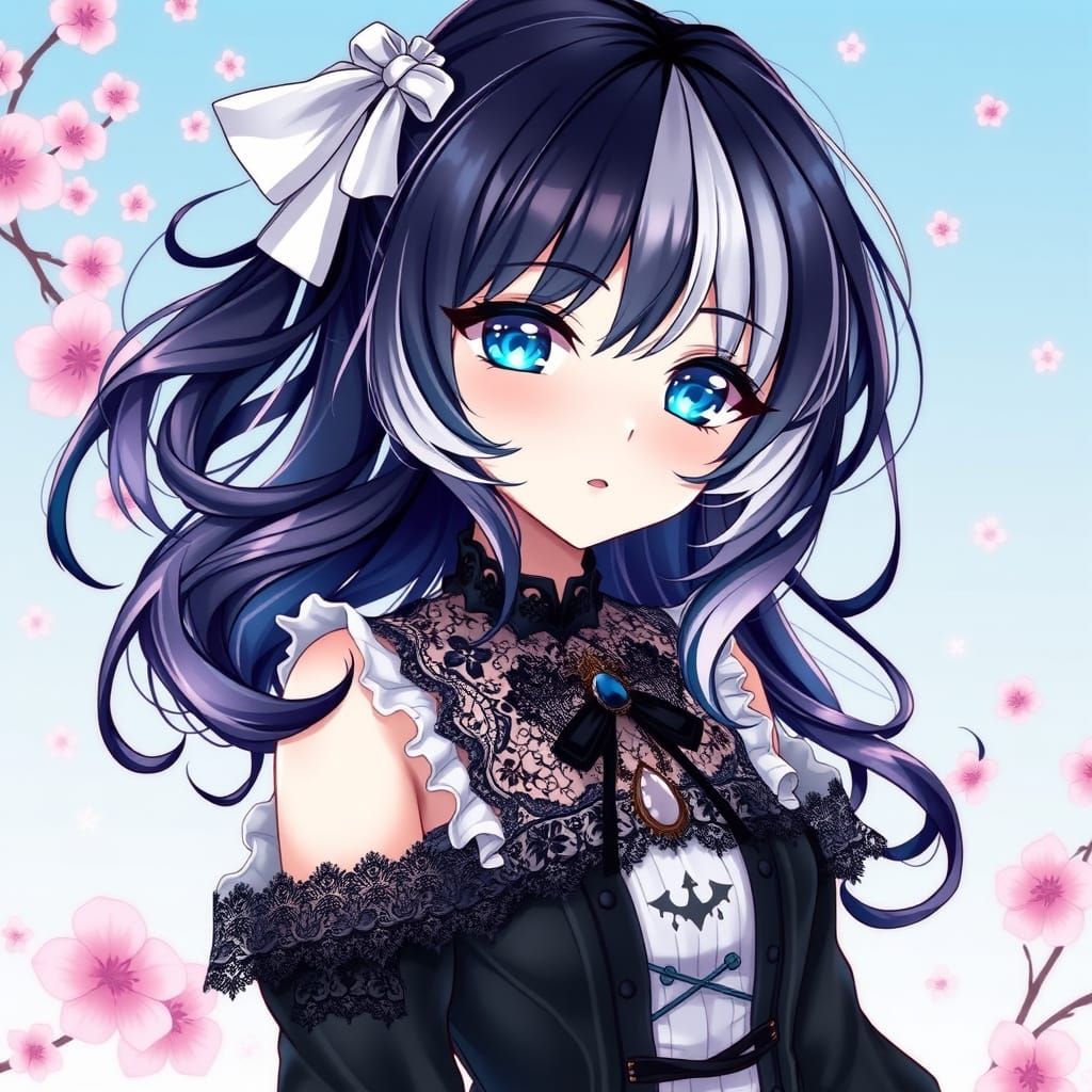 Anime Heroine in Gothic Lolita Style with Vibrant Hair and E...