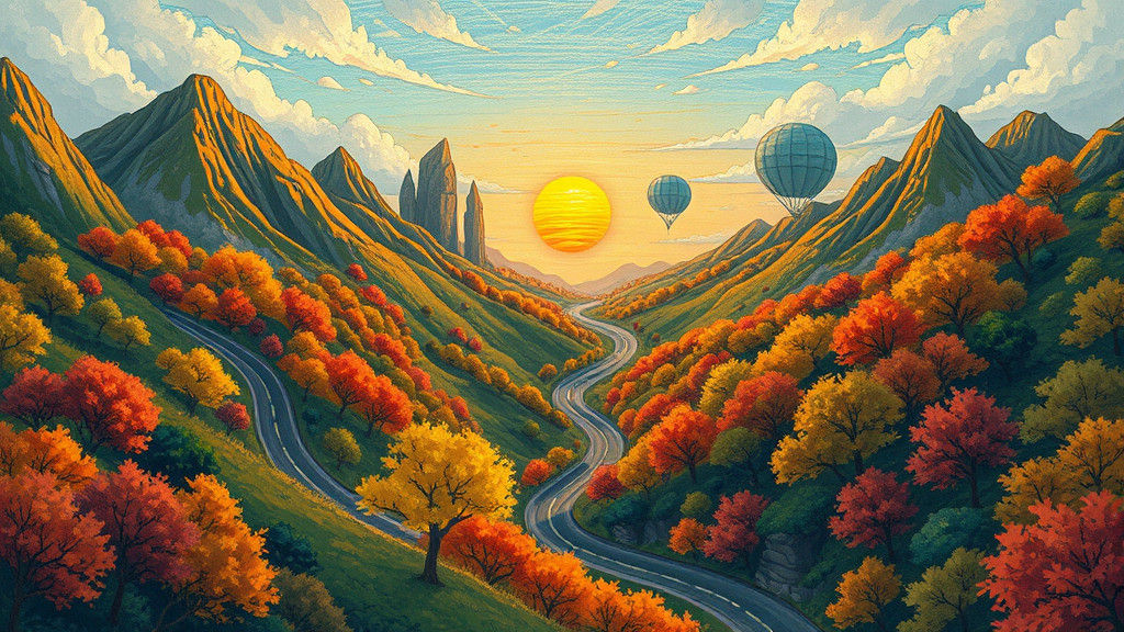 Autumn Valley with Floating Islands, Dreamy Art