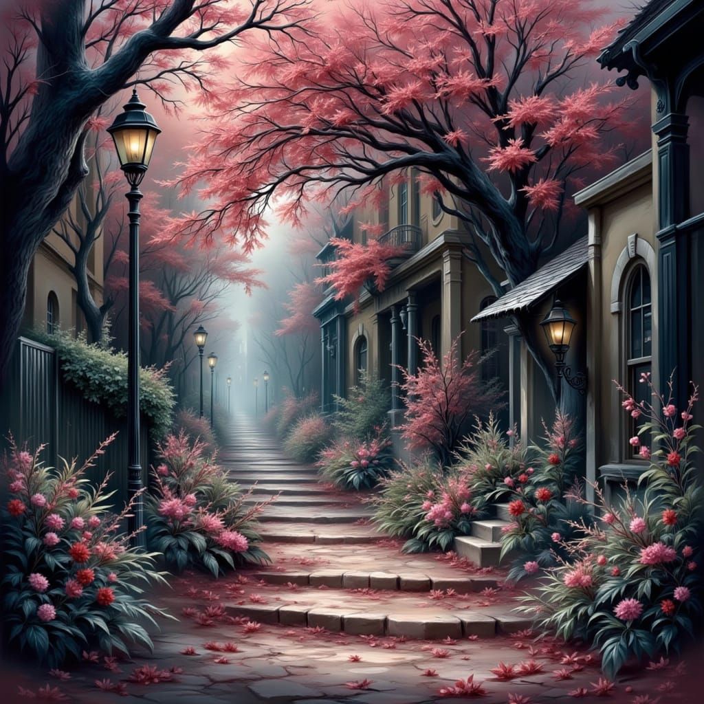 Mischievous Character in Pink Camouflage and Gothic Style