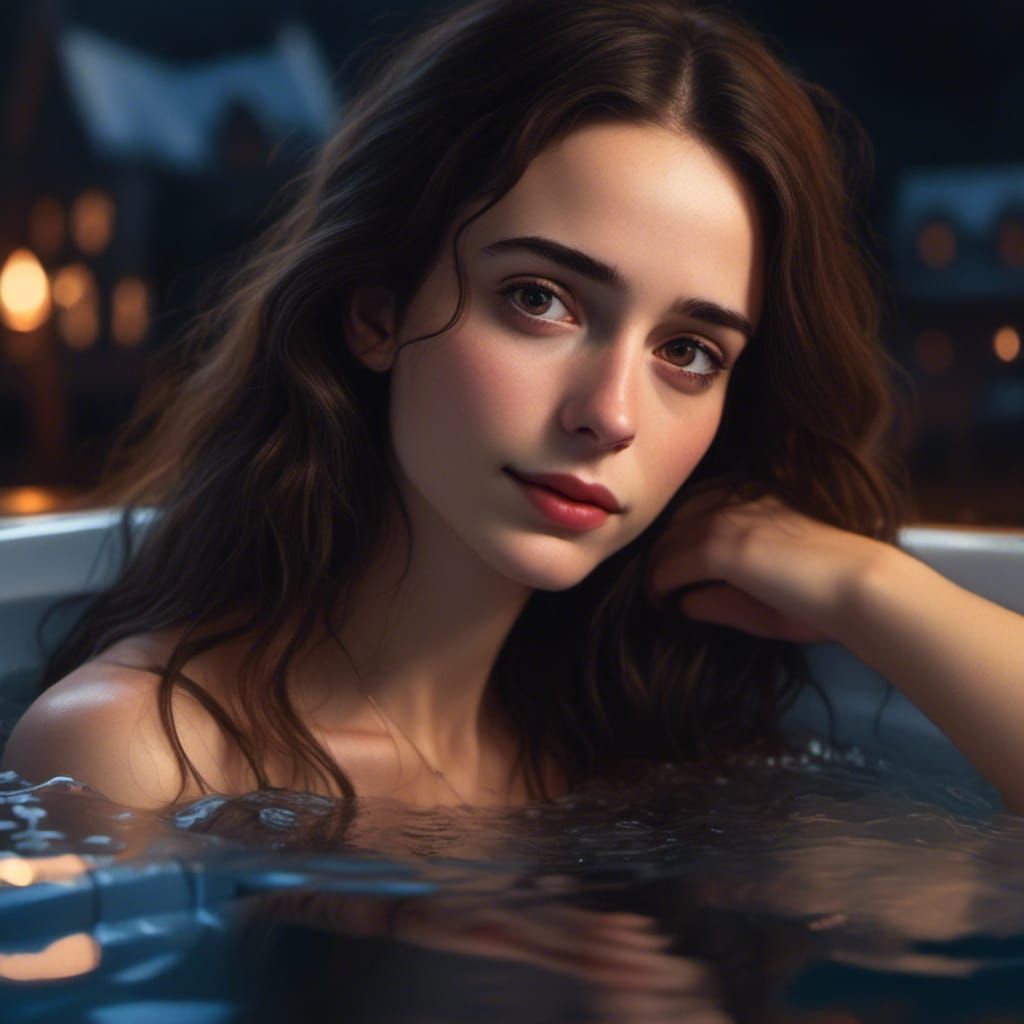 Jewish Woman in Hot Tub: Hyperrealistic Close-up