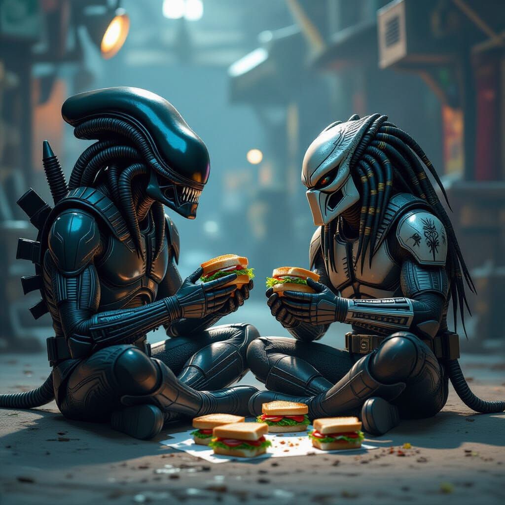 Alien and Predator Share Lunch on Busy Film Set