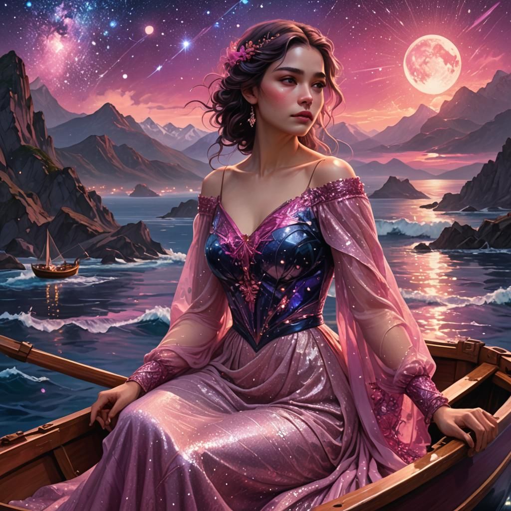 Colorful Starry Night Sky Over Ocean, Splash Art