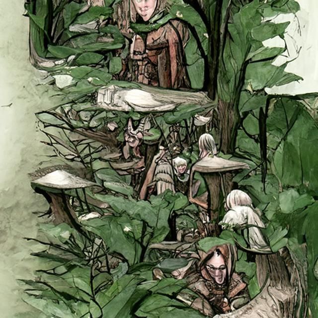 Elves Gathering in Woodland: Graphic Novel Illustration