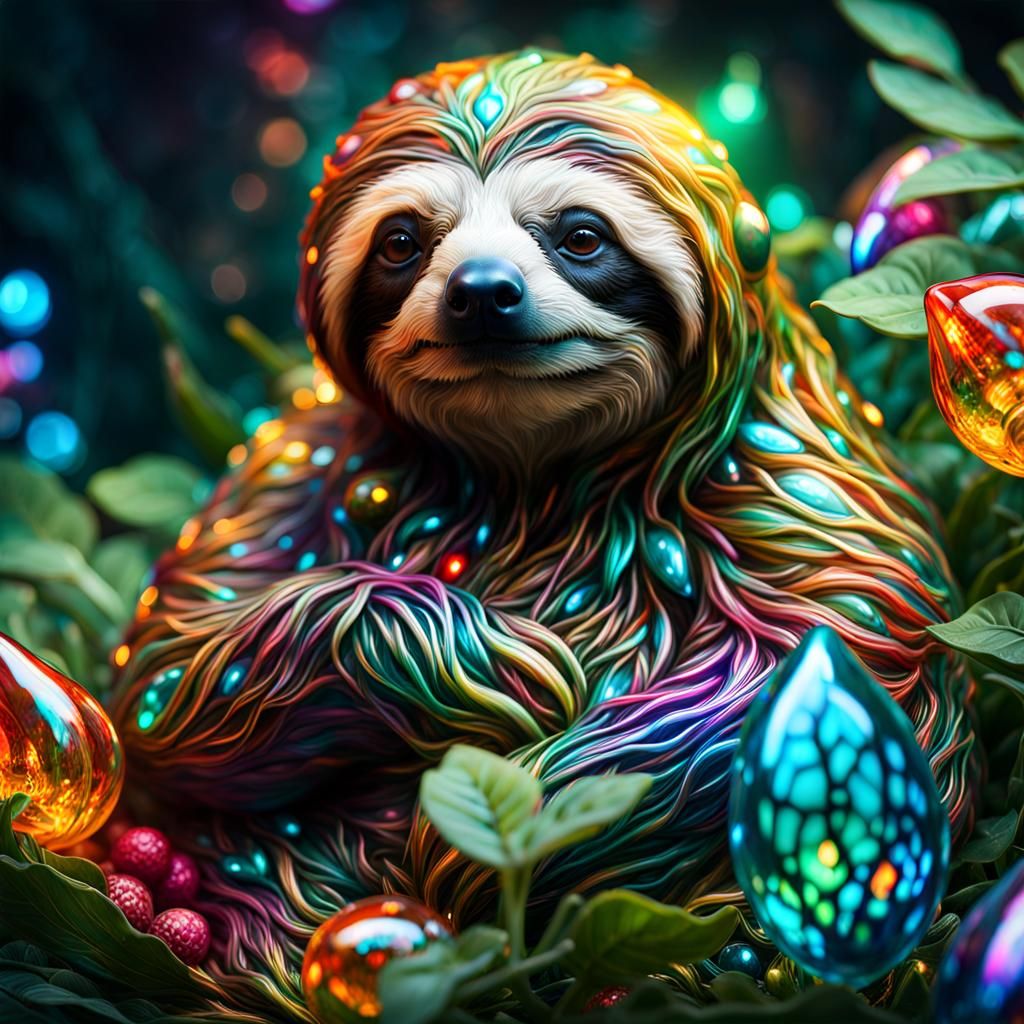 Illuminated Glass Sloth: Fantasycore Digital Art