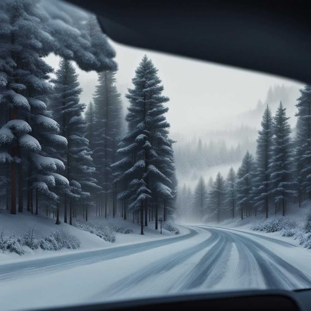 Winter Wonderland Roadside Christmas Tree in Snowy Woods