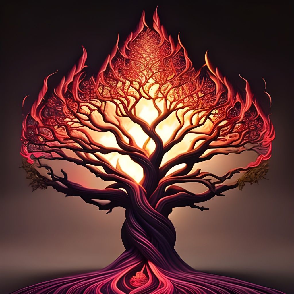 Flaming Heart Tree of Life: Hyperdetailed Fantasy Art