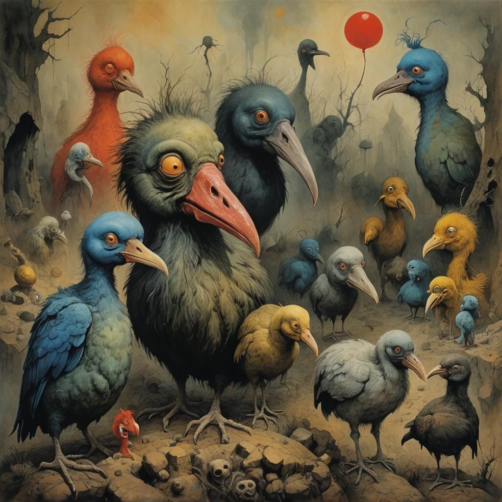 Surreal Dodo in Gouache, Watercolor Impressionist Style