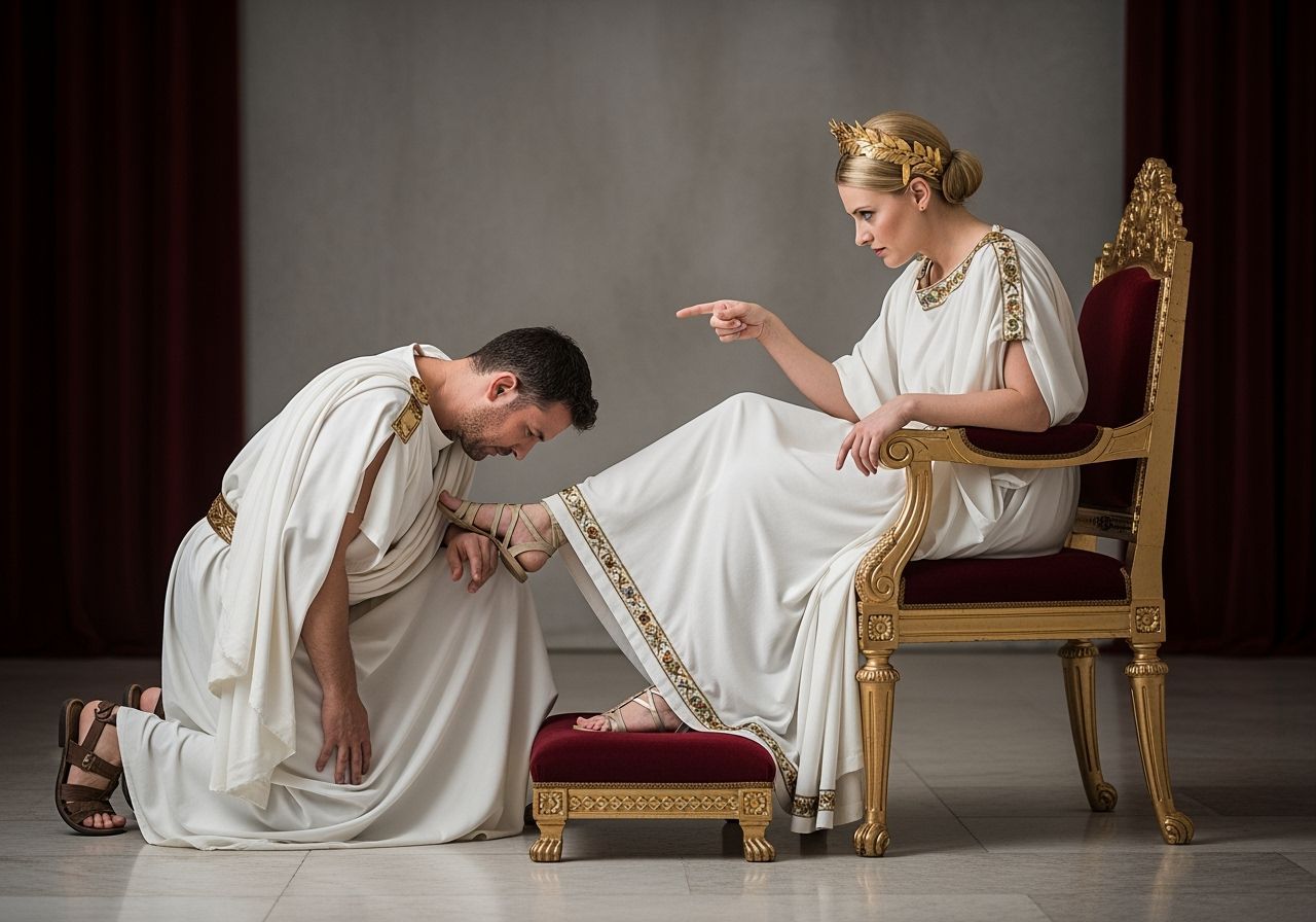 Empress Dominates Senator in Dramatic Roman Scene