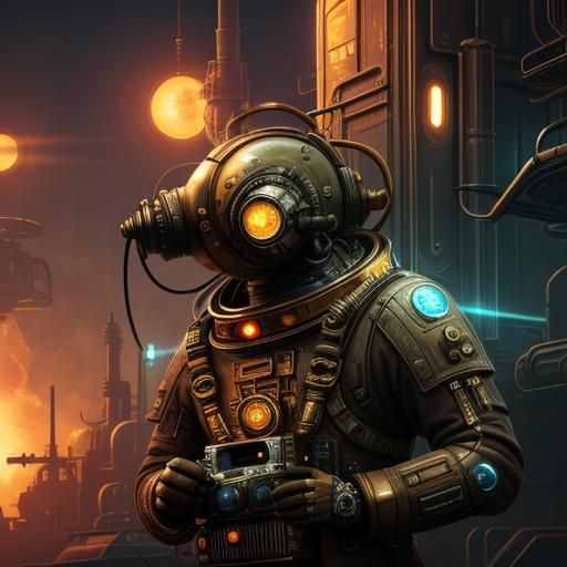 Steampunk Astronaut Repairs Time Machine in Retrofuturistic ...