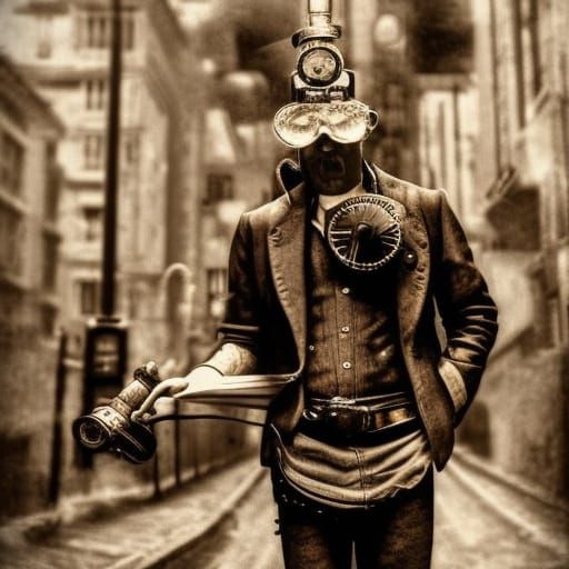 Steampunk Man in Industrial World