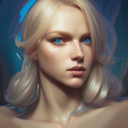 Blonde Woman Portrait in Hyperdetailed Art Nouveau Style