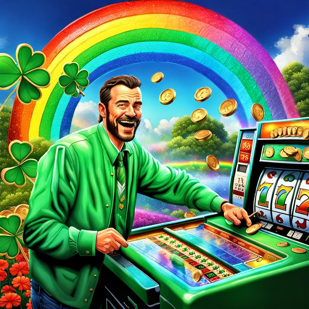 Jackpot Win Under Rainbow in Hyperrealistic Style