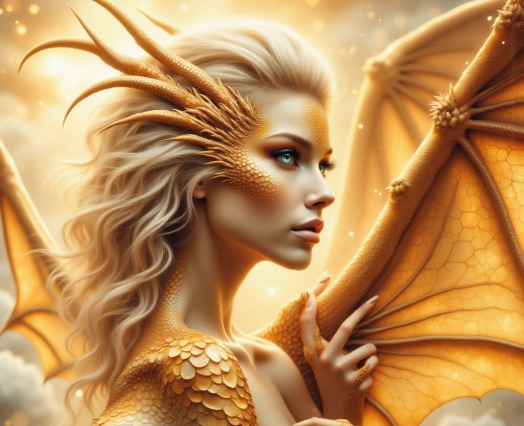 Radiant Yellow Dragon Woman in Soft Focus