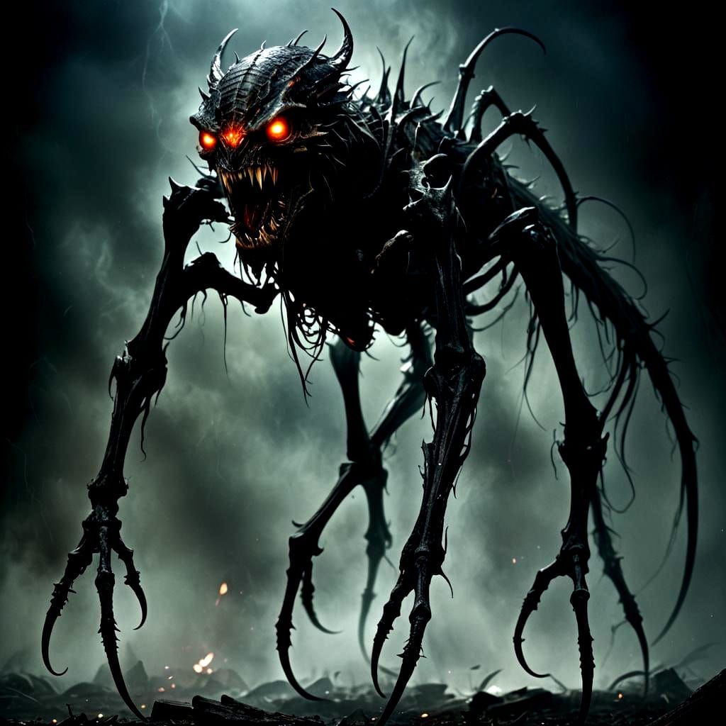 Sinister Dark Creature with Claws and Glowing Eyes