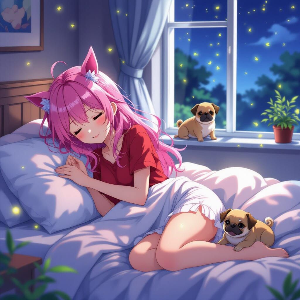 Anime Girl with Horse Ears Sleeping Peacefully