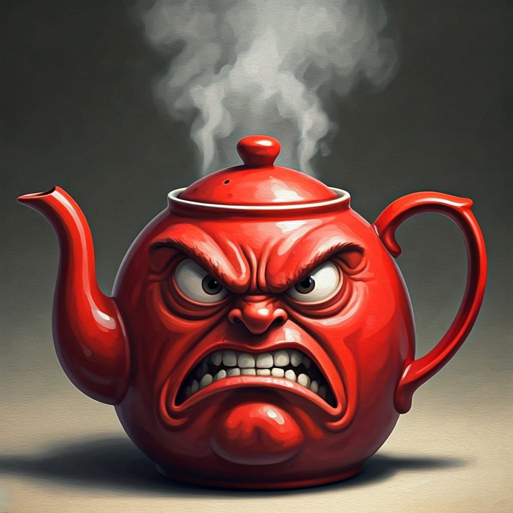 Angry Red Teapot as Expressive Oil Painting