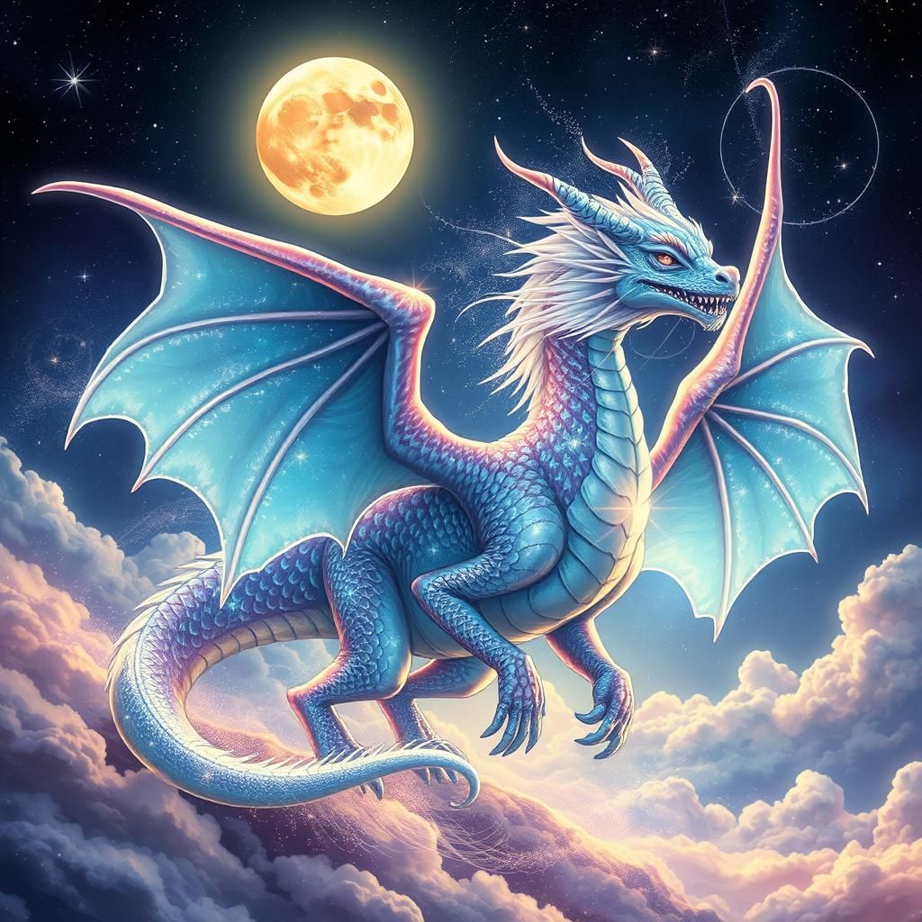 Ethereal Dragon with Crystalline Scales in Holographic Style
