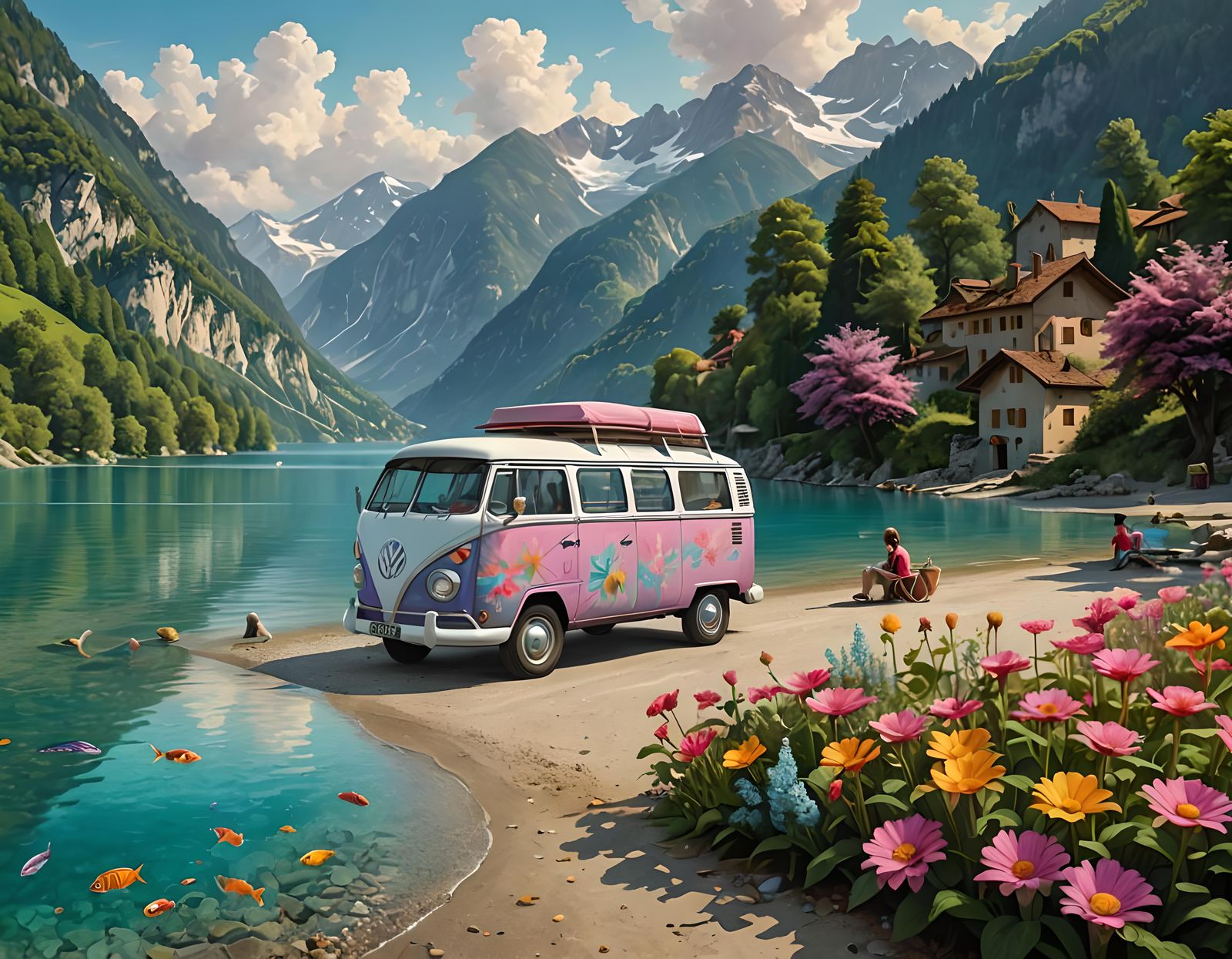 Lago di Ledro: Volkswagen Van by Turquoise Waters
