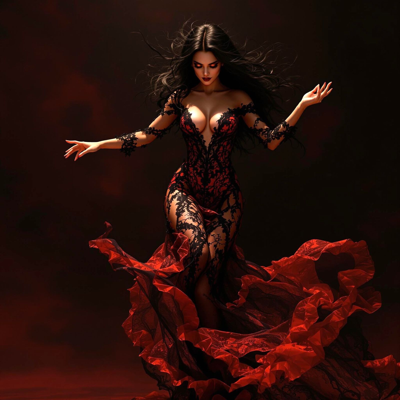 Seductive Witch Dances in Midnight Attire