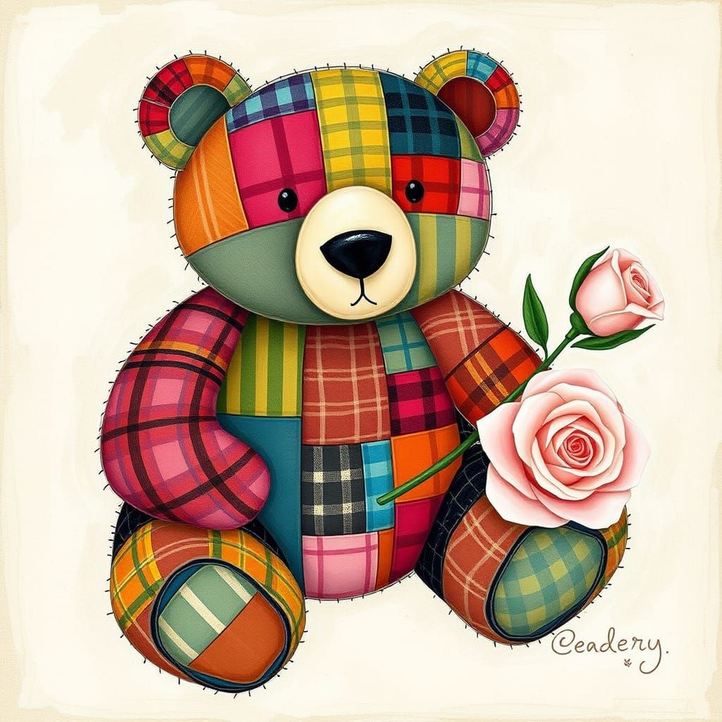 Colorful Bear in Whimsical Folk-Art Style