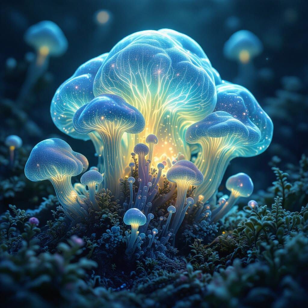 Bioluminescent Alien Fungus Lifeform with Ethereal Glow