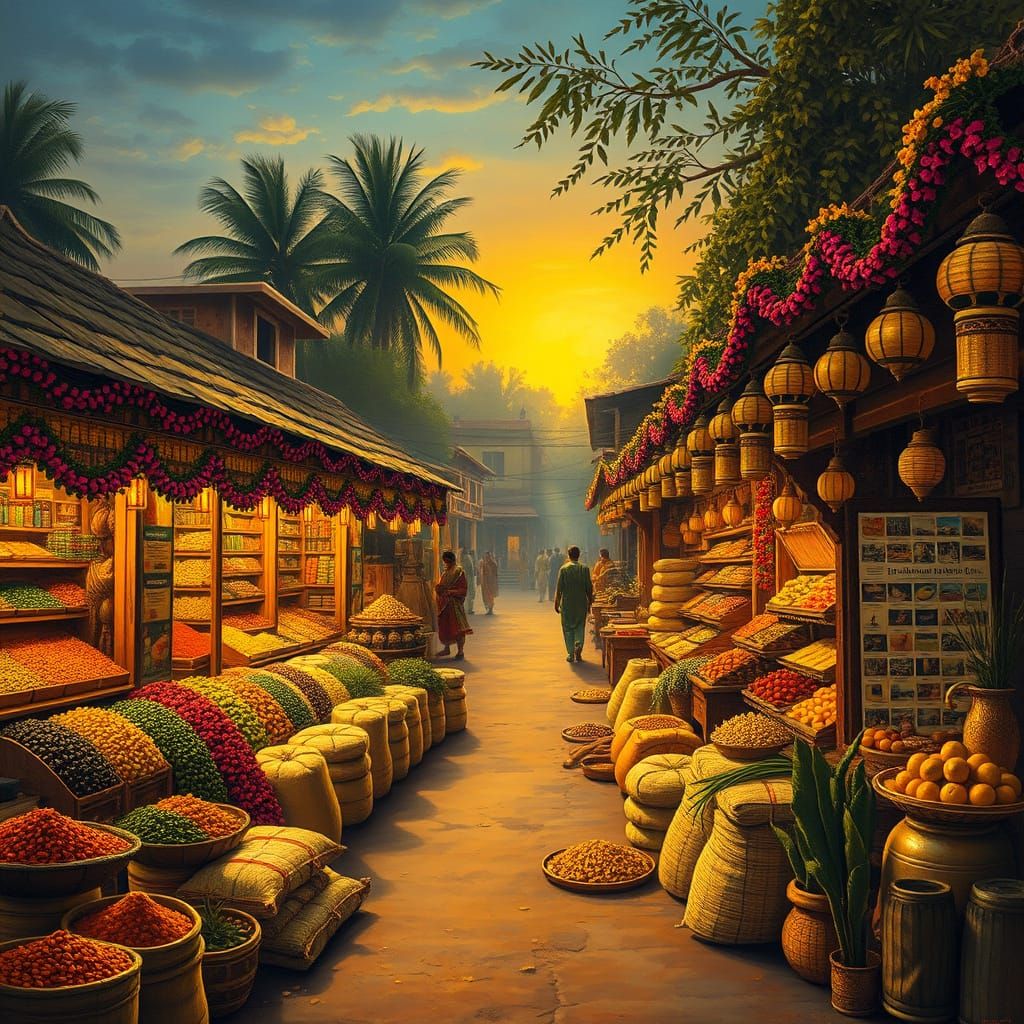 Vibrant Indian Village Market at Twilight