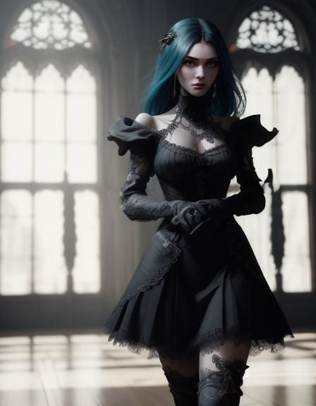 Beautiful gothic young lady dressed all in black& ethereal v...