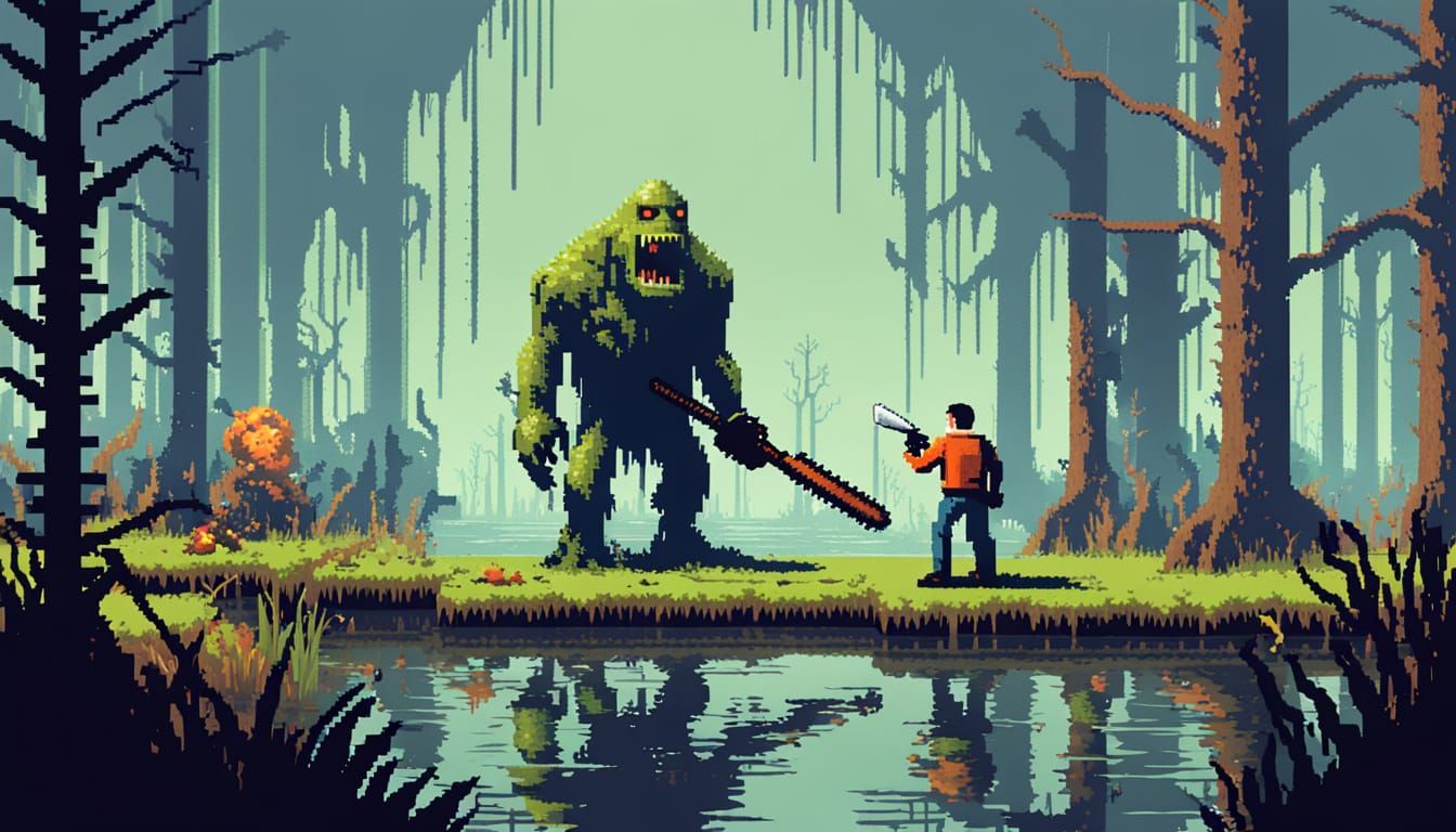 8-Bit Swamp Monster vs. Chainsaw Man