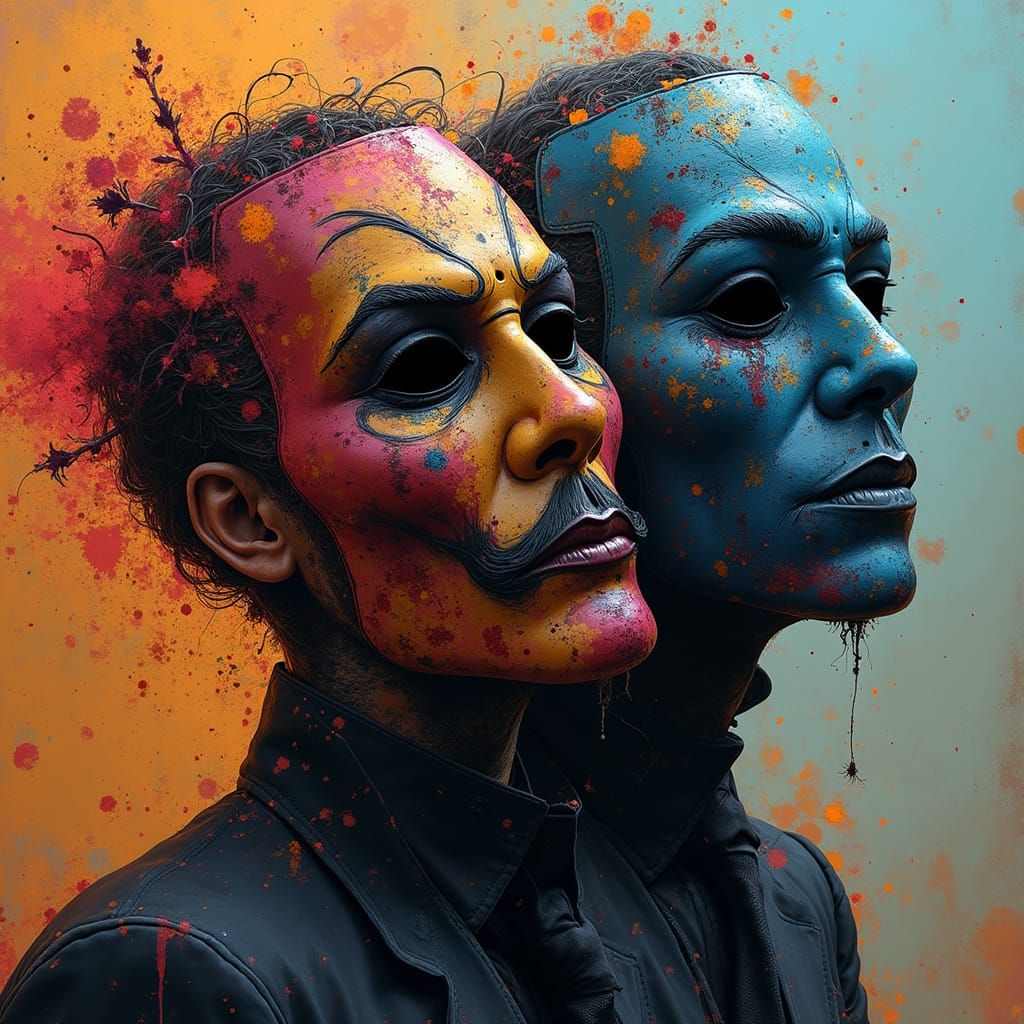 Comedy Tragedy Masks in Hyperrealistic Digital Art