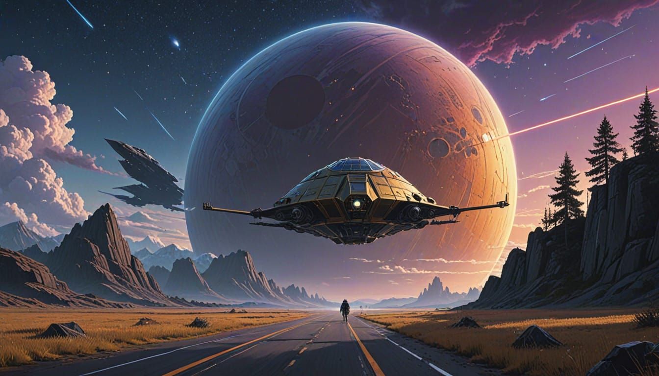 Surreal Futuristic Planet in Metallic Reticle Aesthetic