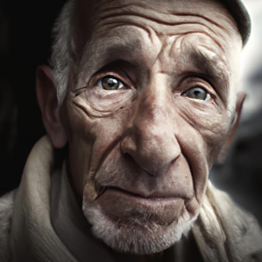 Distressed Old Man Portrait in Street Photography Style