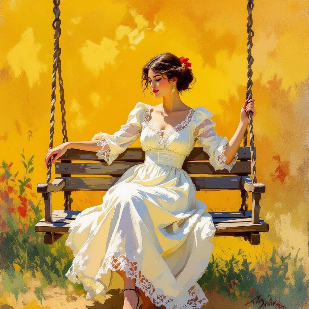 Woman on Swing in Abstract Impressionist Style