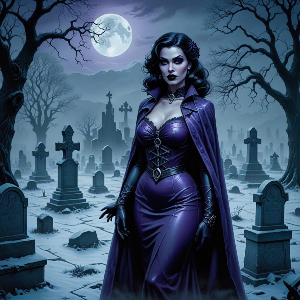 Eerie Winter Necromancer in Vintage Pinup Style