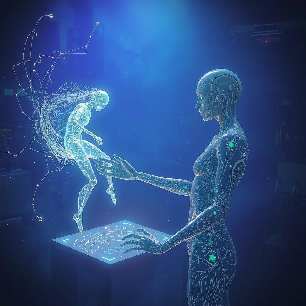 AI Creature Crafts a Being in Neon-Noir Lab