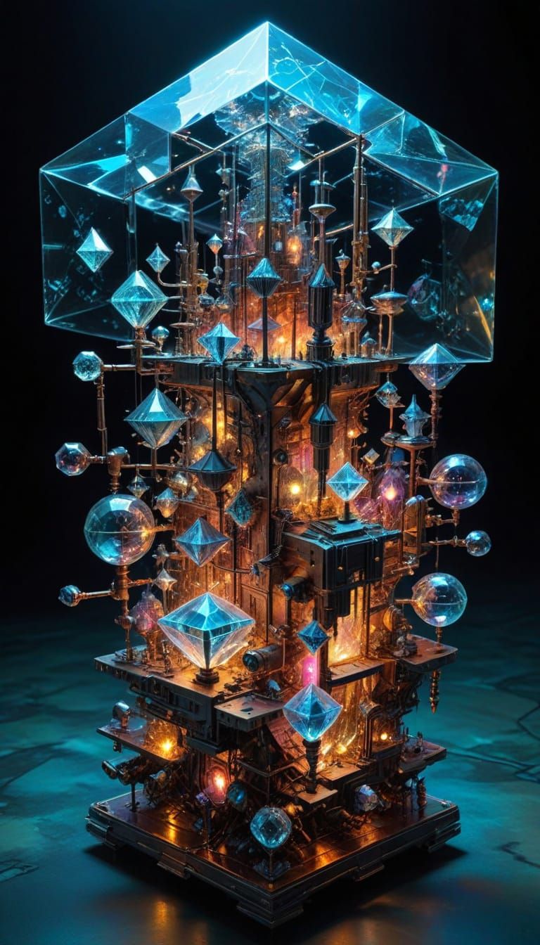 HYPERDETAILED Modernism NEON Luminescent Mixed Media, Steamp...