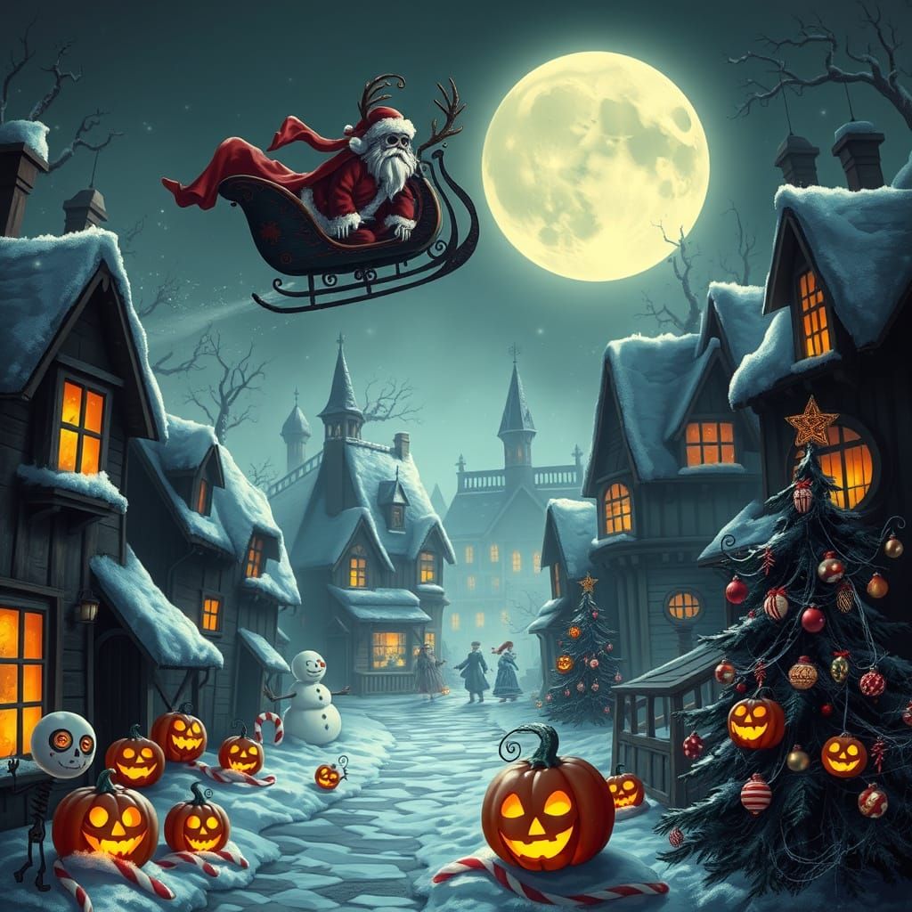 Gothic Halloween Christmas Fusion in a Tim Burton Style