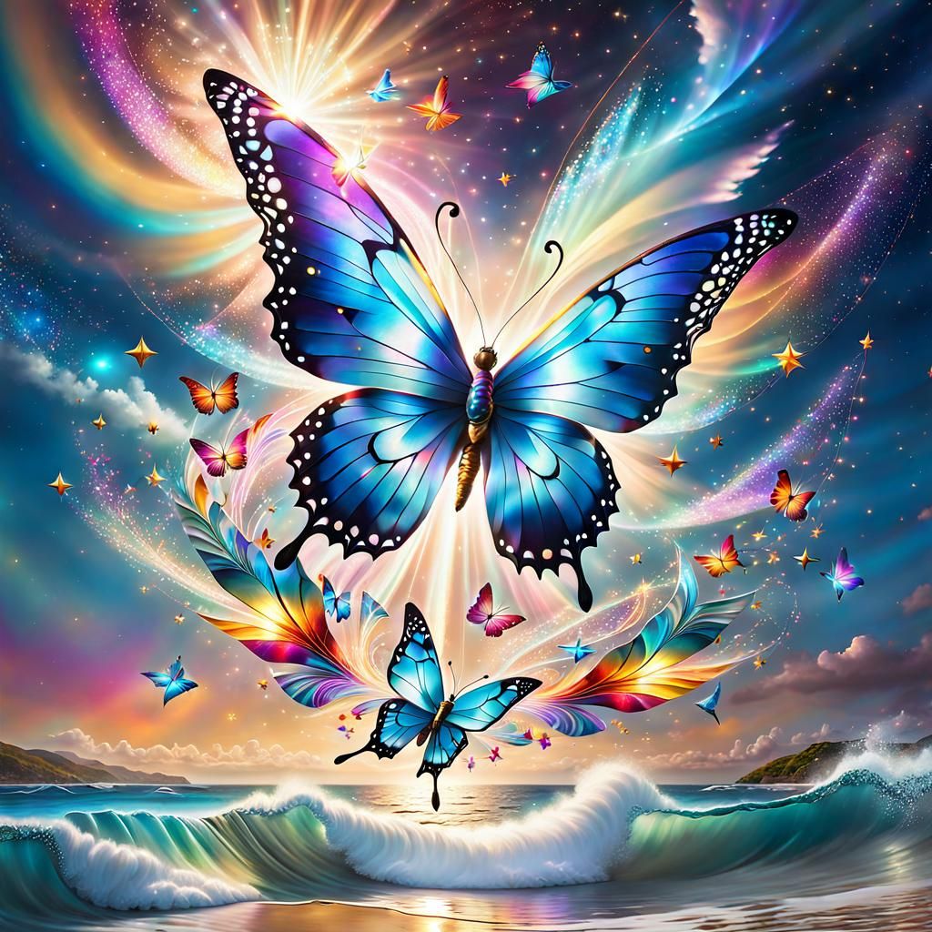 Cosmic Butterfly Soaring in Surreal Fantasy Art