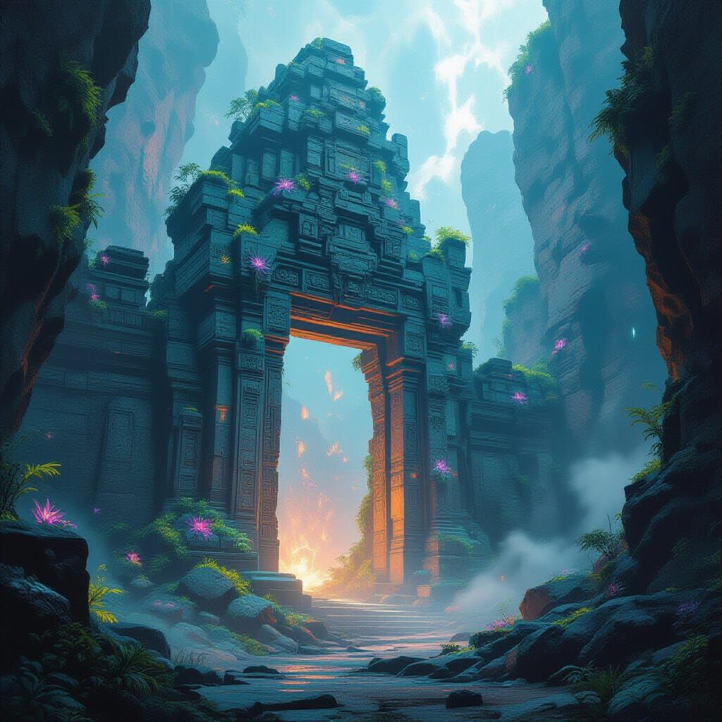 Bioluminescent Temple Doorway on Alien Planet