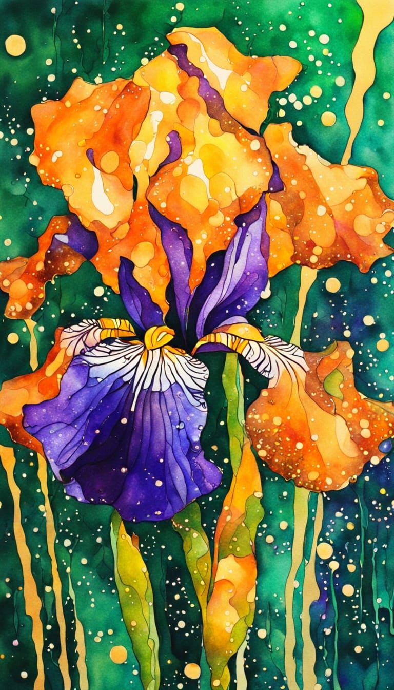Golden Iris in Splendid Gustav Klimt Style