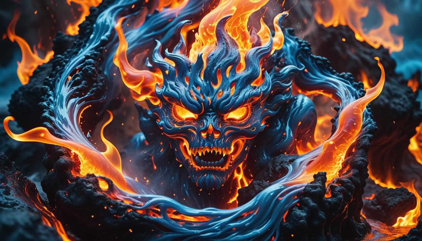 Surreal Fire Elemental with Swirling Flames, 3D Art
