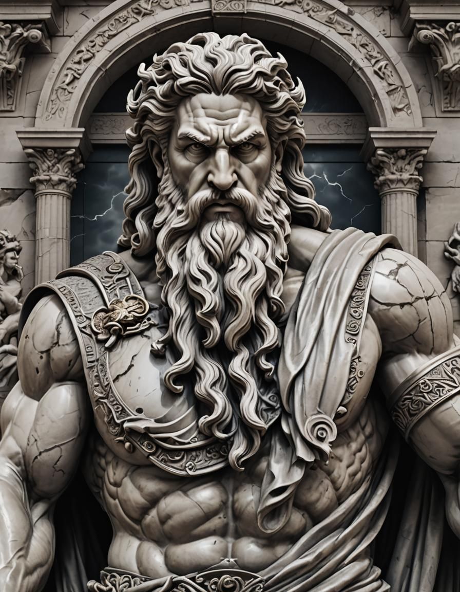 Hyper-Realistic 3D Statue of Zeus in Onyx