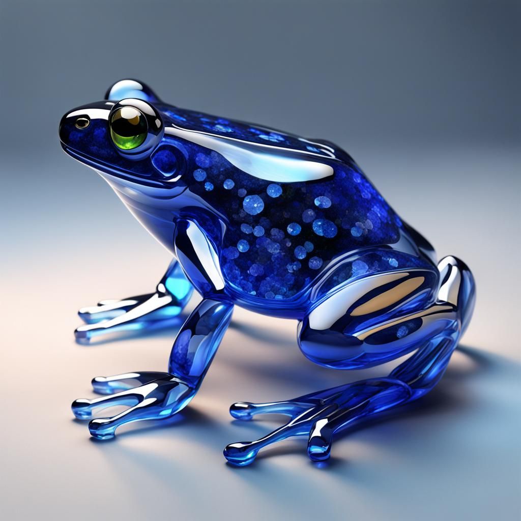 Translucent Sapphire Frog in Vibrant Fantasy Style